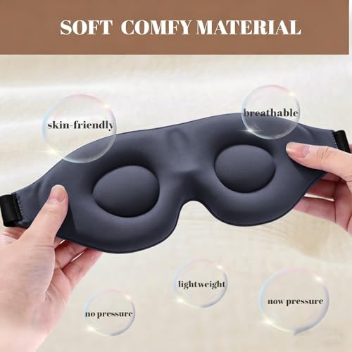 Sleep Mask for Women Men Comfortable Blockout Soft 3D Padded Eye Mask for Sleeping Side Sleeper Friendly Dark Grey - Image 3