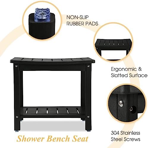 Apolimi HDPE Shower Bench, Shower Stool with Storage Shelf 2-Tier Spa Stool for Inside Shower,Water Resistant & Non-Slip Design Shower Seat (Black L Size) - Image 5