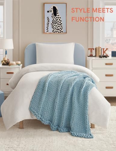 YnM Cooling Weighted Blanket, 100% Cotton Handmade Chunky Knitted Blanket, Weighted Lap, Breathable Heavy Blankets, Machine Washable Throw for Sleep or Home Decor (Sky Blue, 25x35 Inch, 3lbs) - Image 2