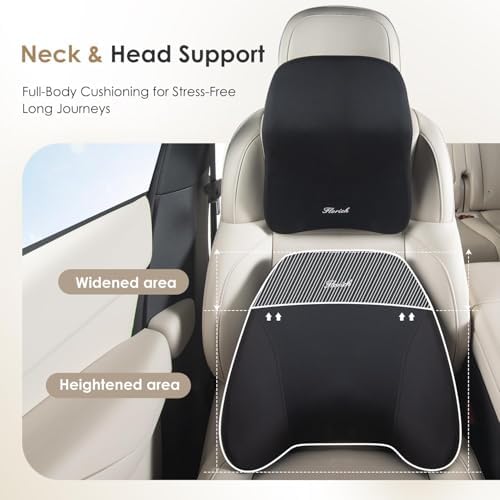 FLORICH Upgrade Lumbar Support and Car Neck Pillow, Back Support and Headrest Pillow for Car Seat Driver, Memory Foam Back Neck Support Pillow and Car Seat Lumbar Support for Car Office Chair - Black - Image 2