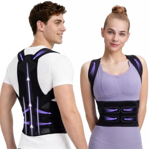 Posture Corrector for Women and Men, Full Back Support Brace, Black, Large by Home