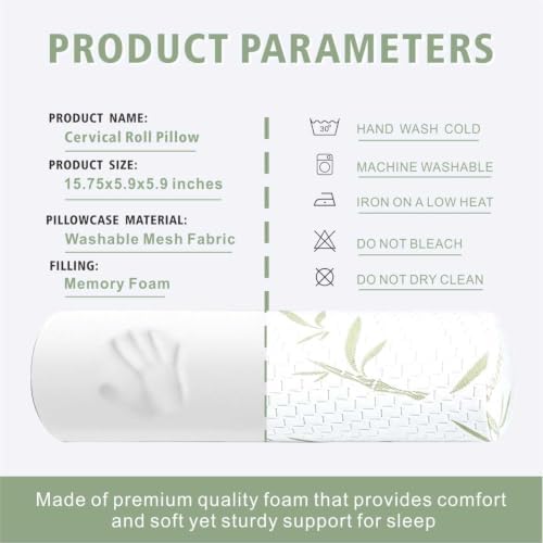 Cervical Neck Roll Pillow – Memory Foam Bolster Pillow for Neck & Back Support, Ergonomic Cylinder Pillow with Washable Cover for Side Sleepers, Lumbar, Knee & Leg Support - Image 3