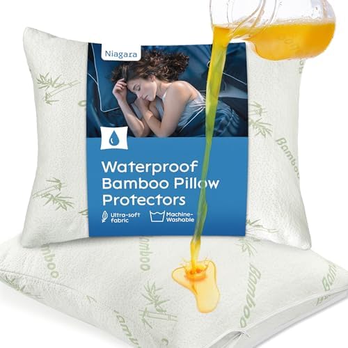 100% Waterproof Pillow Protectors Queen 20x30 Pair Zippered Pillow Case, Pillow Cover, Guaranteed Noiseless Pad, Ultra Plush Absorbent (Viscose Made from Bamboo), Green 2 Pack by NiagaraSleepSolution