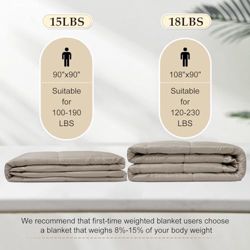 downluxe Weighted Blanket Queen Size, 15 lb Weighted Blanket with Glass Beads for All Season, Machine Washable Heavy Blanket (Sand, 90 X 90 Inch) - Image 5
