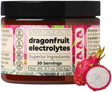 Santa Cruz Paleo Electrolyte Powder, Dragon Fruit Flavor, Sugar Free Hydration Drink Mix with Himalayan Pink Salt, Sea Salt, Magnesium Glycinate, Potassium Chloride, Sweetened with Stevia, 30 Servings by SantaCruzPaleo