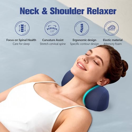 COMFYTHERA Small Neck Stretcher Pillow for Pain Relief, Soft Cervical Traction Device Neck Mild Support Pillow Memory Foam Cervical Neck Orthopedic Pillow for Tension Muscle Relax Relief (Dark Blue) - Image 3