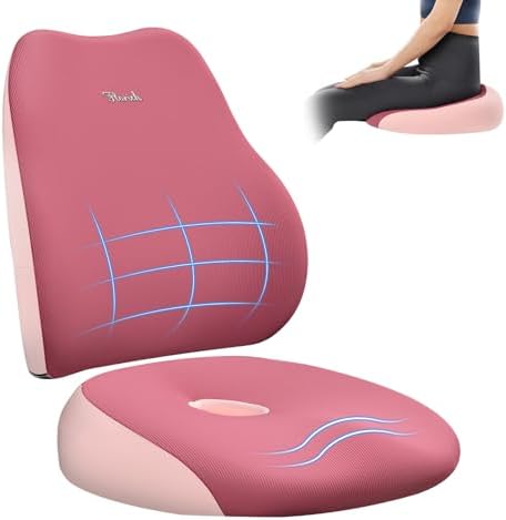 FLORICH Large Car Seat Cushion and Lumbar Support Pillow, Ergonomic Memory Foam Driving Seat Cushion for Back & Sciatica Pain Relief, Non-Slip Washable Seat Cushion for Car, Driver, Office-Pink by FLORICH