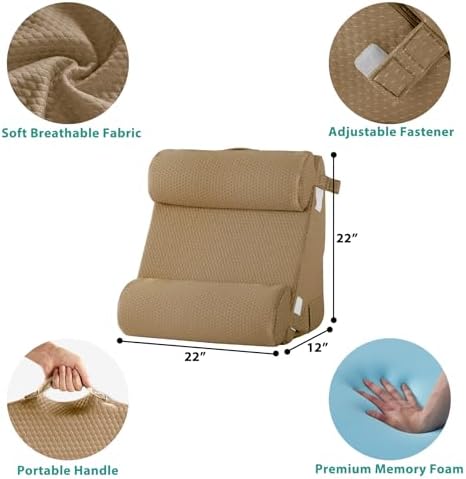 Bedluxe Adjustable 4pcs Bed Wedge Pillow Set, Memory Foam Wedges Pillow Post Surgery for Back, Neck, Leg Pain Relief, Pillows Wedge for Sleeping, Sitting up in Bed, Acid Reflux and GERD, Brown - Image 2