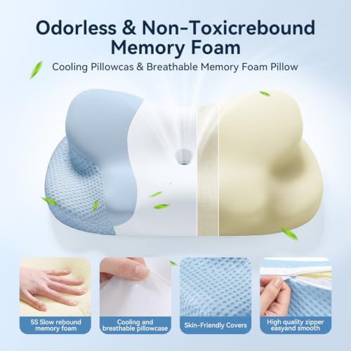 Cervical Pillow for Neck and Shoulder Pain Relief, Ergonomic Contour Memory Foam Pillows with Breathable Ice Silk Cover, Orthopedic Bed Pillow for Side Back Stomach Sleeper (Blue) - Image 5