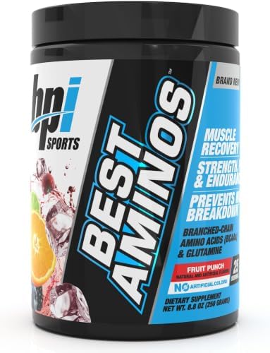 BPI Sports Best Aminos - BCAA Powder Post Workout & Glutamine Recovery Drink with Branched Chain Amino Acids for Hydration & Recovery, for Men & Women - Fruit Punch - 25 Servings (Pack of 5) by BPISports
