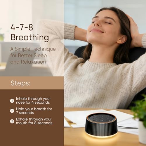 Noise Machine, White Noise Sound Machine for Baby & Adults, 26 Soothing Sounds, 8 Night Light Colors, Tap Control, 6 Timer Settings, Auto-Off & Memory, 4-7-8 Breathing (Black, Standar) - Image 6