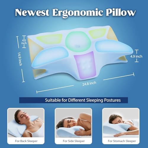 Cervical Pillow for Neck Pain Relief, Cooling Contour Memory Foam Pillows Support Odorless Ergonomic Neck Pillow Adjustable Orthopedic Bed Pillow for Side Back Stomach Sleeper with Pillowcase，Blue - Image 5