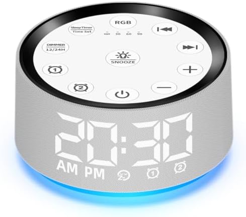 Sound Machine White Brown Noise Machine with 30 Sleeping Sounds for Baby Kids Adults Night Light Bedroom Alarm Clock 2 Alarms Backup Battery 32-Level Vol 15 Wake up Sounds for Mild Heavy Sleeper by Unknown
