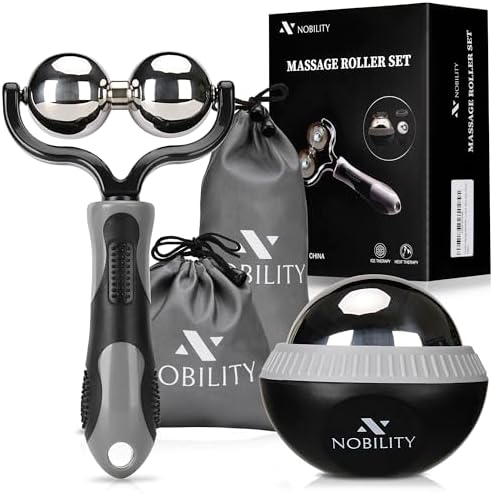 Nobility Massage Ball Roller– Ice Cold and Hot for Deep Tissue and Sore Muscle Relief of Stiffness and Stress, Body, Neck, Back, Foot, Plantar Double Grey by Nobility