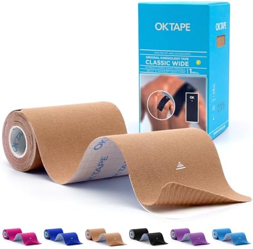 OK TAPE Extra Wide Kinesiology Tape for Shoulder, Back, Precut Strips by OKTAPE