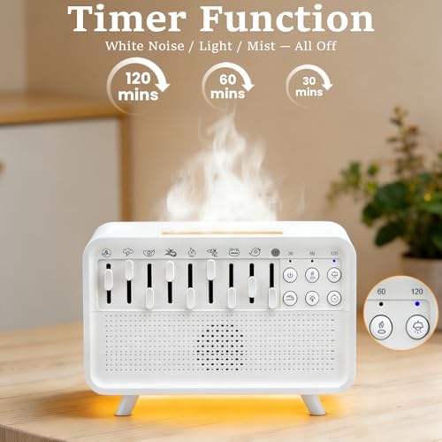 White Noise Night Light Sound Machine Humidifier 3-in-1 White Noise Machine with 8 Ambient Sounds Air Humidifier for Bedroom Powered by USB Essential Oil Diffuser for Sleeping Meditation Work - Image 5