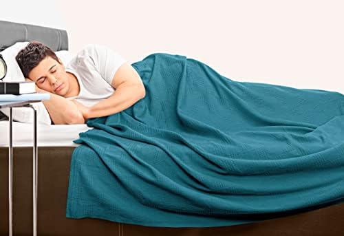 Utopia Bedding 100% Cotton Thermal Blanket Teal Twin, 90x72 Inches - Image 6