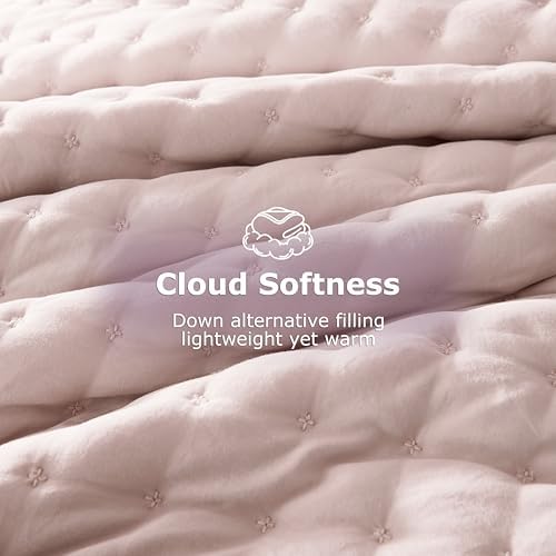 WDCOZY Pink Twin Size Quilt Bedding Sets with Pillow Sham, Lightweight Soft Bedspread Coverlet, Quilted Blanket Thin Comforter Bed Cover, All Season Summer Spring, 2 Pieces, 68x90 inches - Image 4
