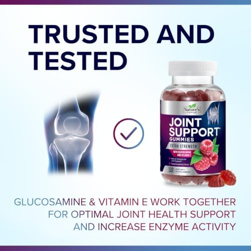 Joint Support Gummies - Extra Strength Glucosamine Gummy Supports Joints Health & Flexibility for Back, Knees, Hands - Natural Vitamin E Immune Support - Best Supplement for Women & Men - 120 Gummies - Image 7