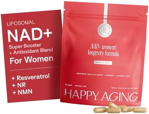 Happy Aging Essential Longevity Formula, NAD+ Super Booster with NR, NMNH & Liposomal β-NAD+, Organic Antioxidant Superfruit Blend for Cellular Energy, Skin Hydration & Daily Vitality, 30 Capsules by HappyAging