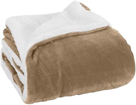 Elegant Comfort Luxury Ultra-Plush Velvet Touch Fleece Throw Soft, Warm, Cozy| Micromink Sherpa-Backing Reversible Blanket for Bed, Sofa and Couch, Solid Taupe by ELEGANTCOMFORT