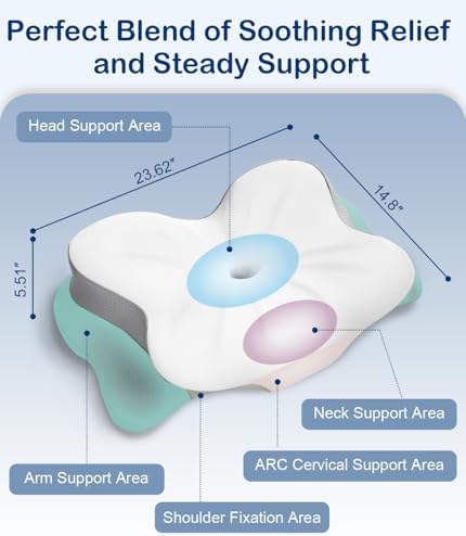Cervical Neck Pillow, Memory Foam Pillow with Dual Height, White - Image 3