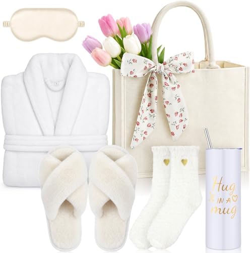 Patelai 7 Pcs Birthday Gifts for Women Spa Robe and Slippers Set Self Care Gift Basket for Women Spa Gift Basket for Friend by Patelai