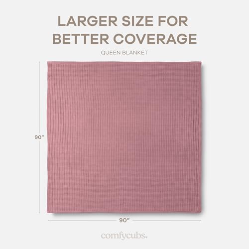 Comfy Cubs Waffle Blanket Queen, 90" x 90" - 100% Cotton Lightweight Breathable Bed Blanket - Soft Textured Thermal Weave for All Seasons – Decorative Cozy Layer for Couch, Sofa, or Bed - Mauve - Image 4