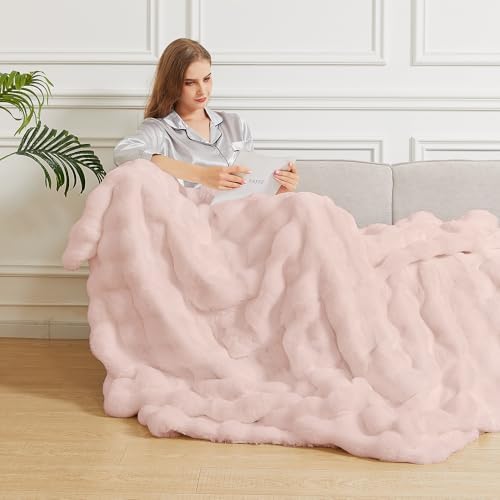 ORINOVA Pink Faux Fuzzy Fur King Size Throw Blanket 90x108 Cozy Furry Throw Rabbit Fur Blanket for Bed Soft Fluffy Blanket King for Living Room Bedroom Home Gifts 1000 GSM - Image 4