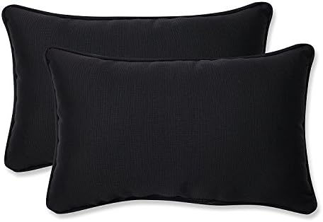 Pillow Perfect Fresco Solid Indoor/Outdoor Lumbar Pillow Plush Fill, Weather and Fade Resistant, Lumbar - 11.5" x 18.5",, Black, 2 Count by PillowPerfect