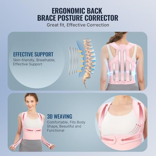 Posture Corrector for Women and Men, Adjustable Back Brace with Full Back Support, Shoulder Straightener for Spine Alignment, Kyphosis, Hunchback, Scoliosis, Lumbar, Spine, Pink (Small) - Image 4