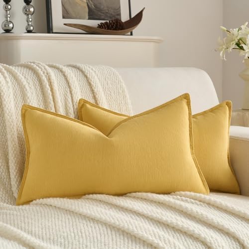 FUTEI Pack of 2 Chenille Throw Pillow Covers 12x20 Inch, Mustard Yellow by FUTEI