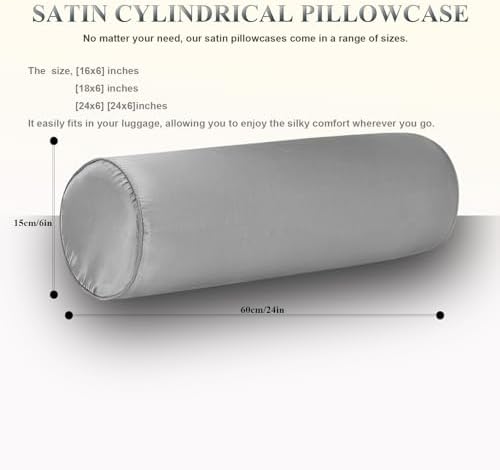 Satin Cylinder Pillowcase | Silk-Like Roll Bolster Pillow Cover with Hidden Zipper | Neck Roll Covers for Hair & Skin Friendly（ Silver gray24 x 6" ） - Image 4
