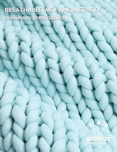 YnM Chunky Throw Blanket, Medium-Weight, Hand Knitted, Skin Friendly, Ventilated and Breathable, Machine Washable, Home Décor Piece for Couch, Sofa and Bed (Aqua Blue, 50x70 Inch) - Image 4