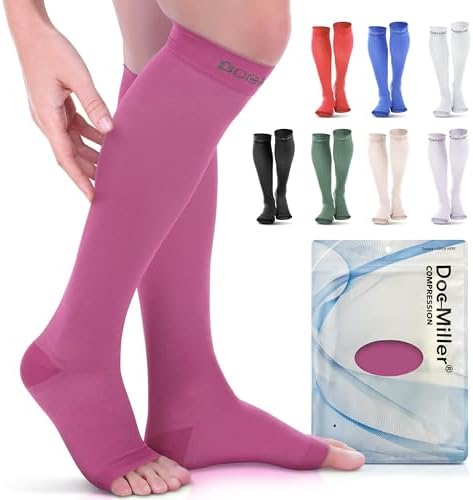Doc Miller Open Toe Compression Socks, 20-30 mmHg, Knee High, Men & Women by Doc+Miller