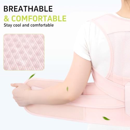 Posture Corrector for Women and Men, Adjustable Back Brace Support with Dual Support Rods, Shoulder Straightener Posture Corrector for Rounded Shoulders, Upper Back Support Brace, Breathable Posture Trainer (Pink, XX-Large) - Image 4