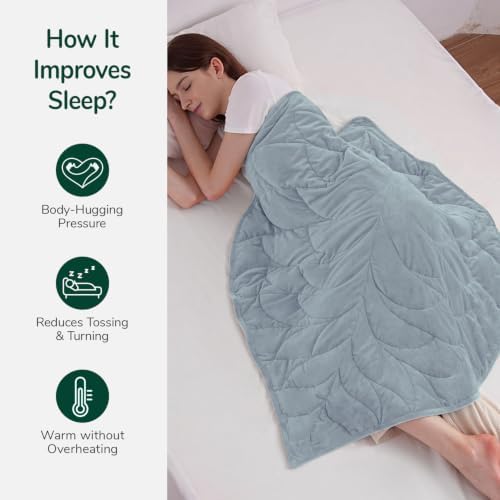 Weighted Lap Blanket for Adults, 7 lbs 41" x 53", Leaf Pattern, Light Blue - Image 3