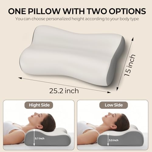 Polovo Cervical Neck Pillow for Pain Relief - Ergonomic Side Sleeper Pillow for Deep Sleep, Contour Memory Foam Pillows for Sleeping Bed Pillow for Side Back Stomach Sleepers(Grey) - Image 5