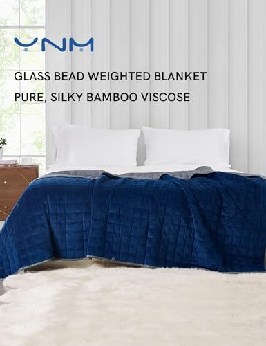 YnM Exclusive Weighted Blanket, Cooling & Cozy Velvet Dual-Sided, Smallest Compartments with Glass Beads, Ideal for One Person of 140lbs on Twin/Full Bed (48x72 Inches, 15 Pounds, Blue/Grey) - Image 2