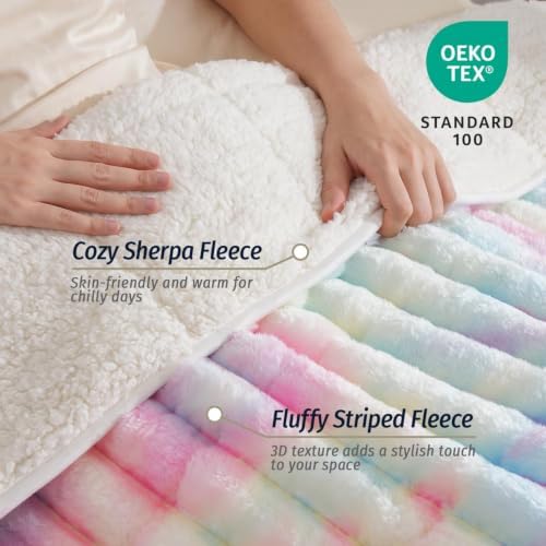 Fleece Weighted Blanket for Adults 60" x 80" 20lbs Soft Blankets, Rainbow - Image 3