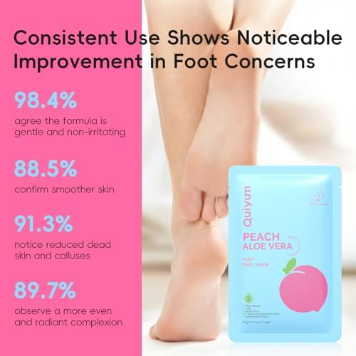 QUIYUM 6 Pairs Peach & Aloe Vera Exfoliating Foot Mask, Foot Peeling Masks - Image 6