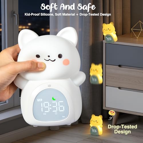 Cat Alarm Clock for Kids, Rechargeable Ok to Wake Clock with Night Light - BPA-Free Silicone Sleep Training Clock, Cute Toddler Wake Up Clock for Boys Girls Bedroom - Image 7