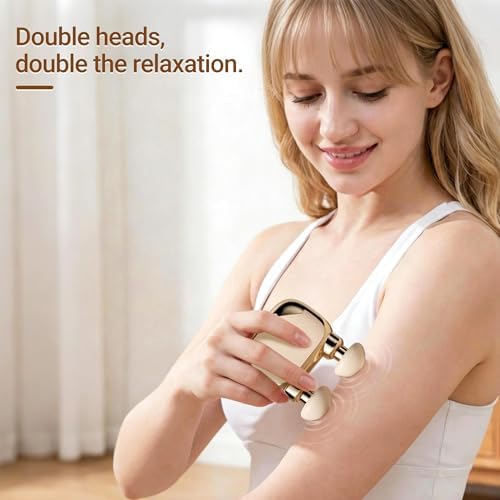 UFFAE Mini Dual-Head Massage Gun with 4 Heads 3 Speed Levels, Golden - Image 4