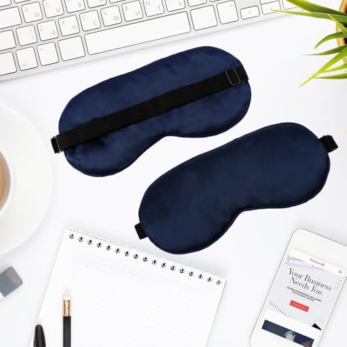 2 PCS Navy Satin Sleep Masks, Adjustable Silk Eye Mask for Sleeping, Blind Folds Soft Breathable Blindfold for Adults Couples Play Party Games Airplane Travel Essentials Eye Covers Patches Night Mask - Image 7