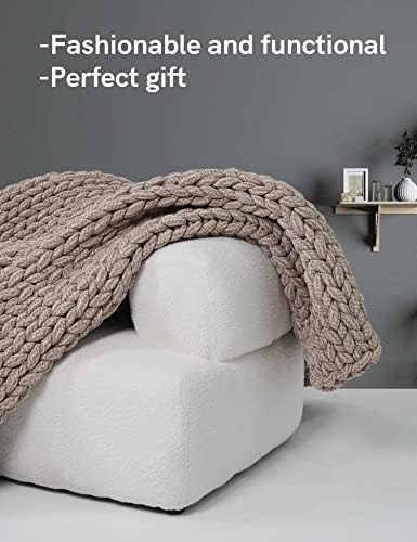 YnM Chenille Weighted Blanket, Handmade Chunky Knitted Design, Soft and Cozy, Temperature Regulating and Breathable, Machine Washable Throw for Sleep or Home Decor (Beige, 80x87 Inch, 25lbs) - Image 4