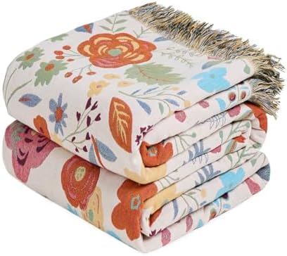 MSGKV Boho Throw Blanket 60"x80" Summer Cotton Floral Twin Size Blanket by MSGKVHomeTextiles