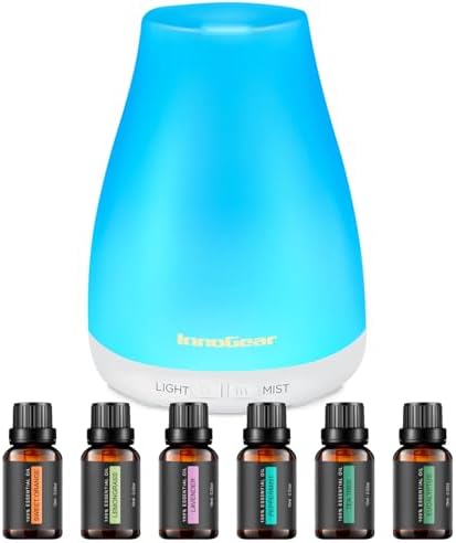 InnoGear 100ml Essential Oil Diffuser for Home with 6 Oils Gift Set, White by InnoGear