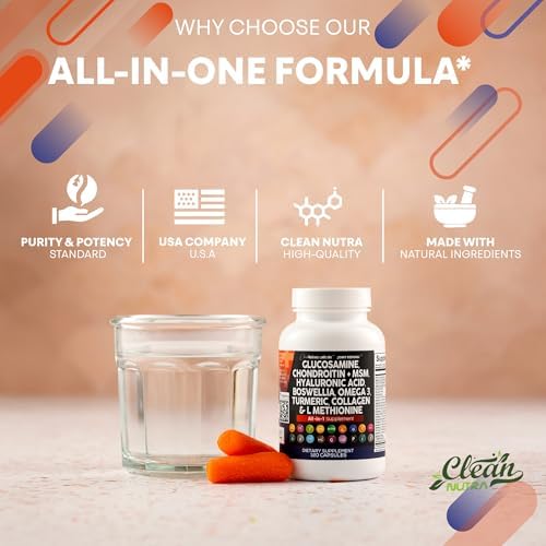 Clean Nutraceuticals Glucosamine Chondroitin MSM 1500mg with Turmeric Curcumin, Collagen, Hyaluronic Acid, Omega 3 – Joint Health Supplement for Men & Women (120 Count (Pack of 2)) - Image 7