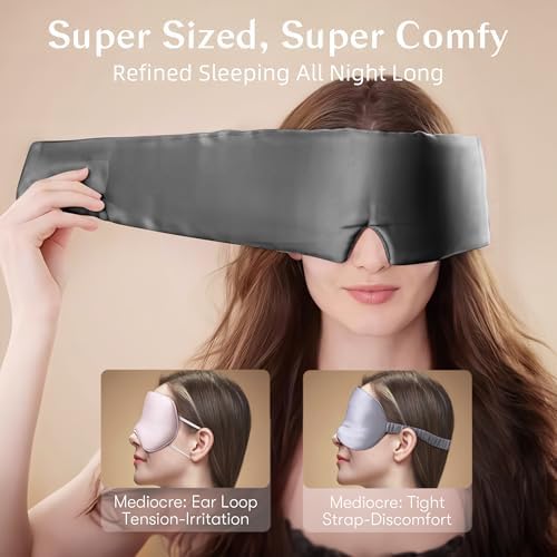Silk Sleep Mask for Women and Men, Side Sleeper, 22 Momme Pure Mulberry Silk Total Blackout 100% Mulberry Eye Mask with Adjustable Headband Full Size, Eye Masks for Sleeping and Travel - Image 2