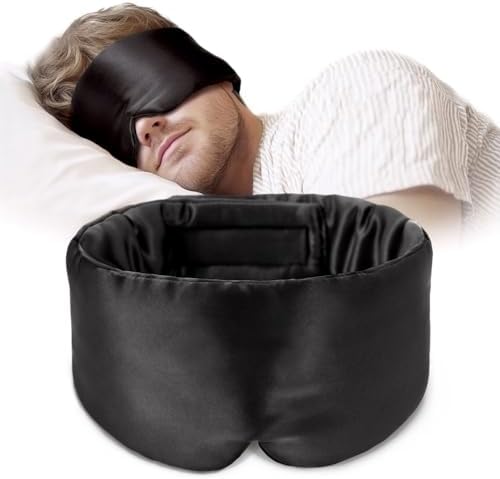 Silk Sleep Mask Soft Pressureless: 100% Mulberry Silk for Eye Skin Anti Wrinkles, Large Size for Total Blackout, Adjustable Wide Velcro Ear Cover by OLESILK